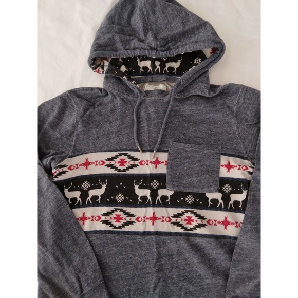 On The Byas Pullover Hoodie Blue Red White Deer 100% Cotton Womens Size Medium - Picture 2 of 10